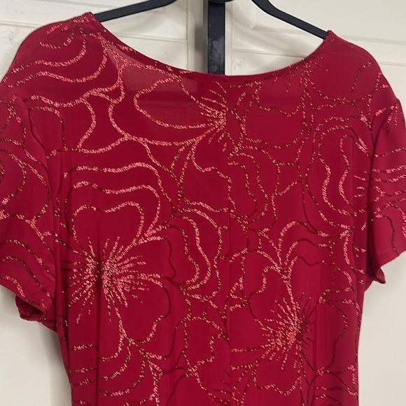 Perceptions New York Women’s Red Glitter Floral Midi Dress Fit Flare Size XL - Picture 7 of 11